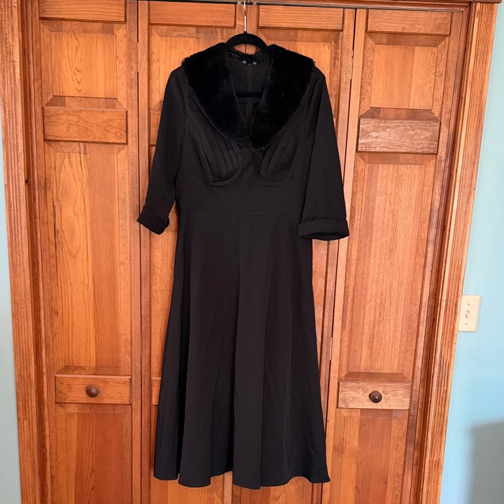Voodoo Vixen Black Dress with Faux Fur Trim